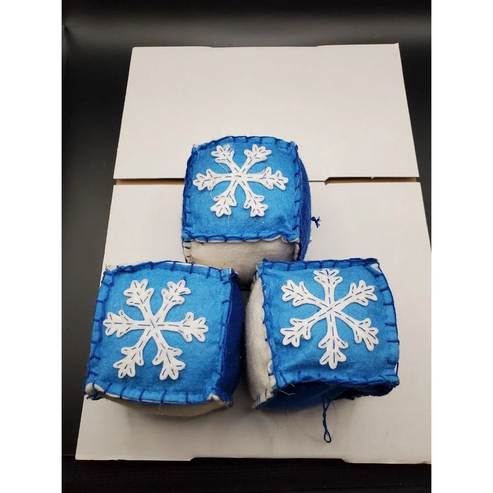 Blue And White Felt Blocks Set Of 3 (Snowflakes)